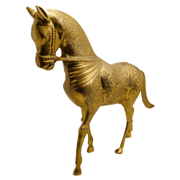 Brass horse sculpture with golden finish