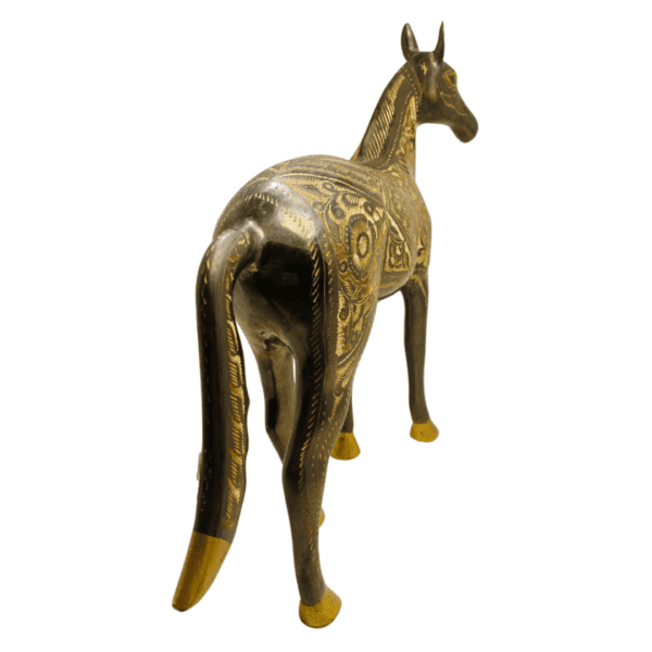 Brass Horse Decorative Item with Golden Accents.