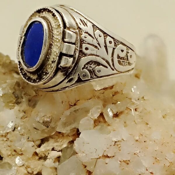 Silver Lapis Lazuli Secret Compartment Ring front view