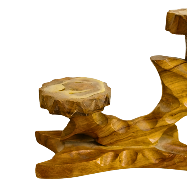 Durable wooden candle holder with carved design