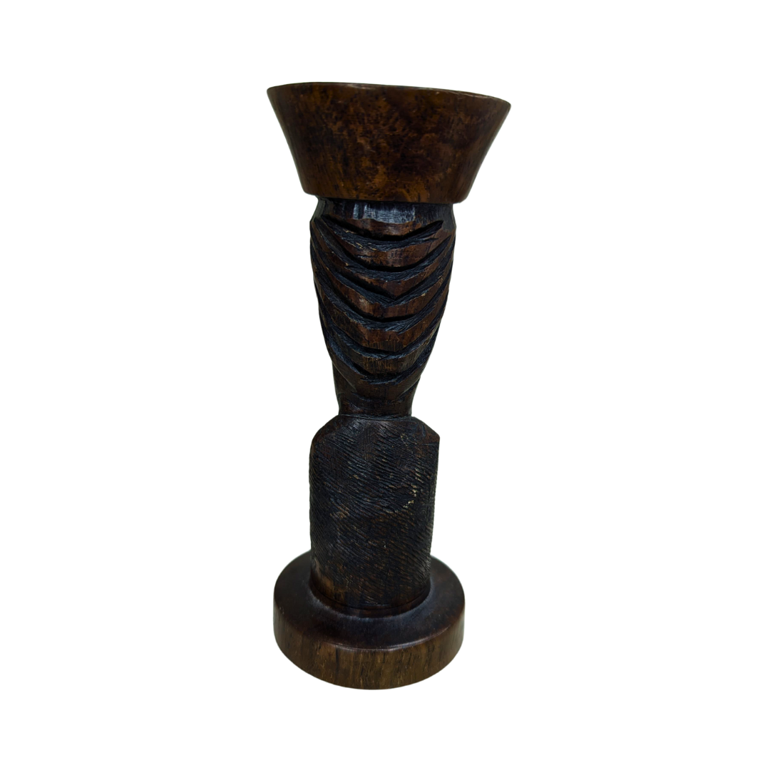 Tribal African wooden candle holder side view