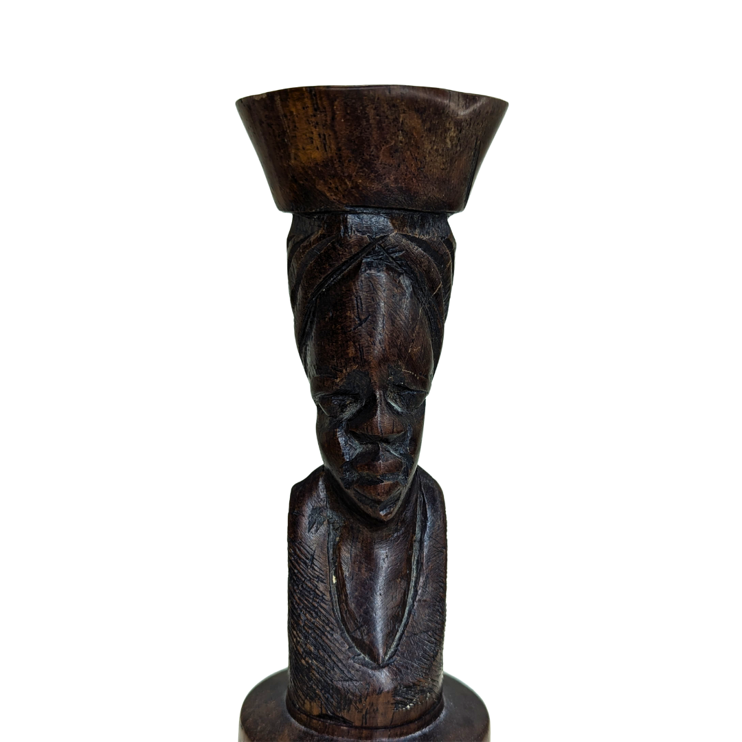 Hand carved African wooden candle holder sculpture