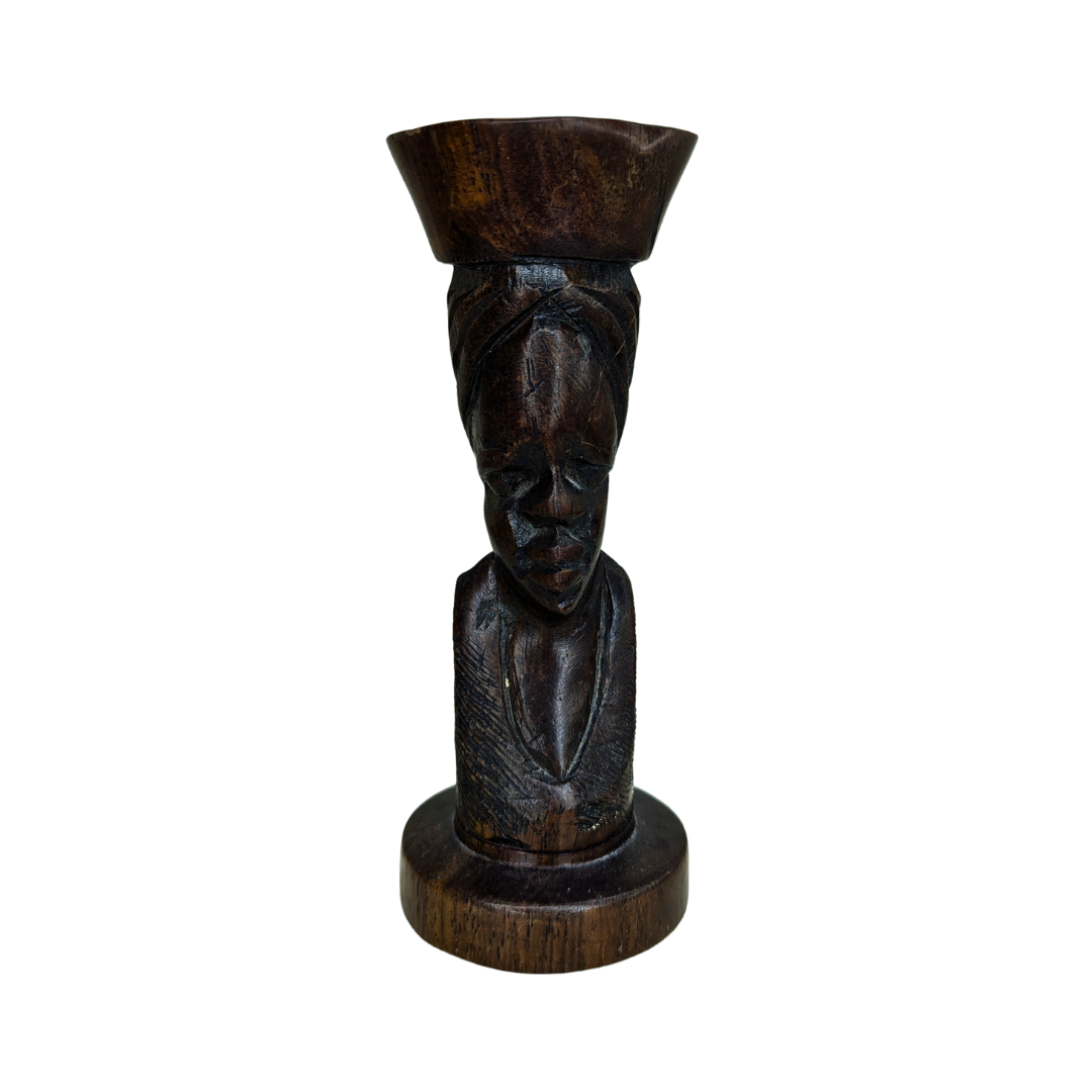 African wooden candle holder hand carved tribal art