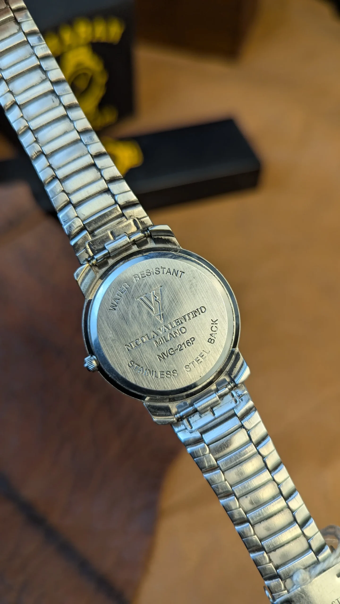 Nicola Valentino watch case back showing NVG-216P model number