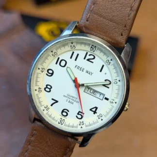 Free Way quartz watch white dial day date