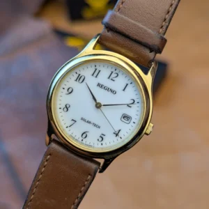 Reguno Solar Tech vintage watch brown leather strap