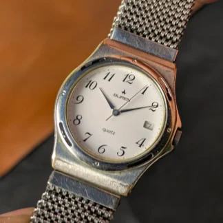 Buren Swiss quartz watch white dial mesh bracelet