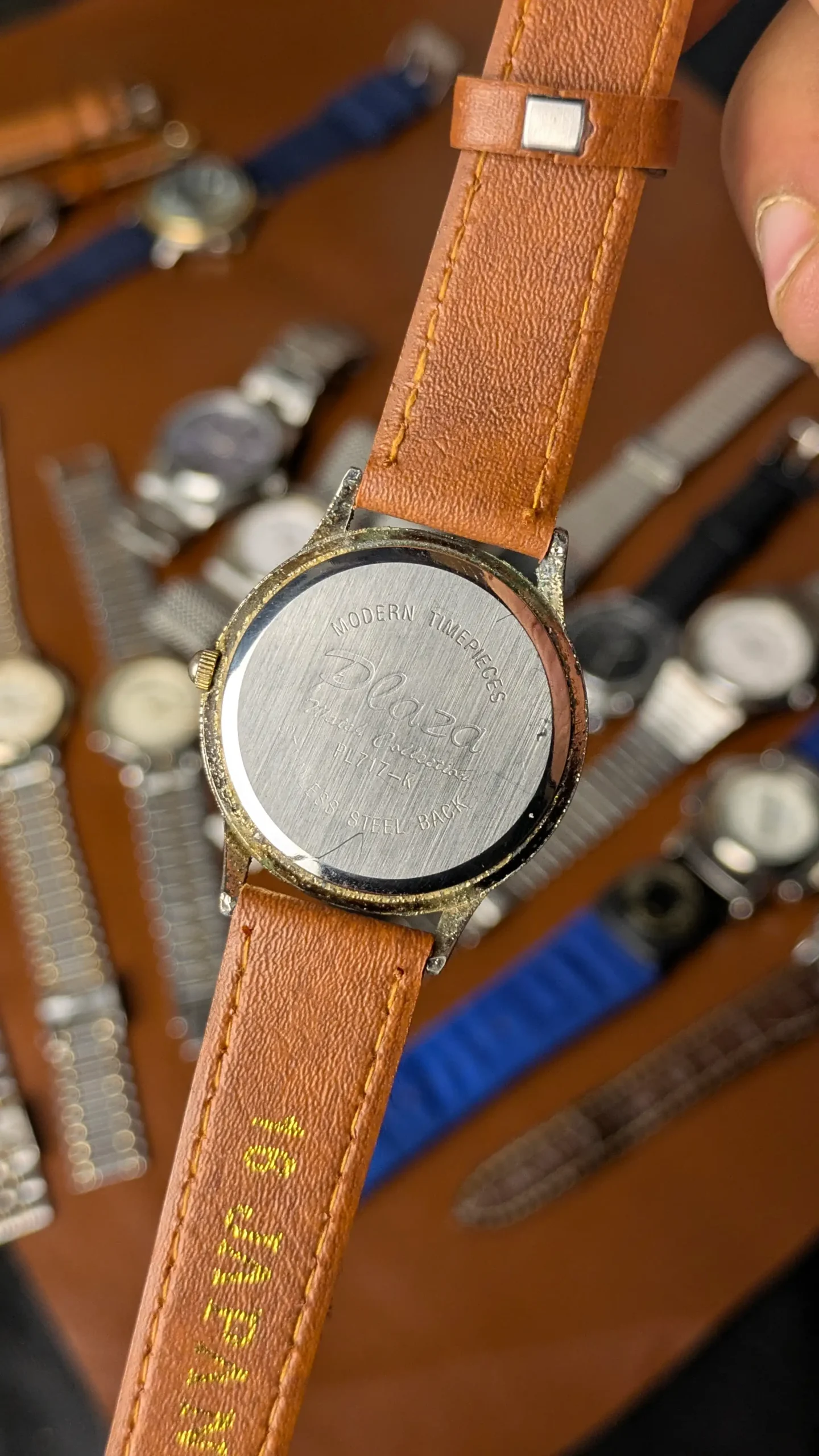 plaza watch case back engraving steel back detail