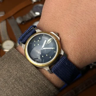 fossil watch blue nato strap wrist shot vintage style