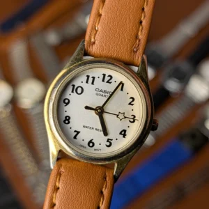 casio quartz ladies watch white dial vintage design close up