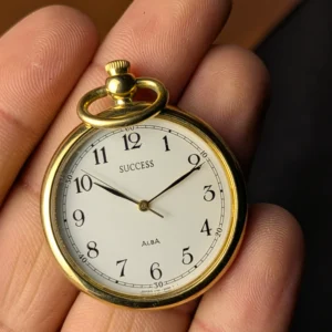 Vintage Alba pocket watch gold tone 36mm front dial view