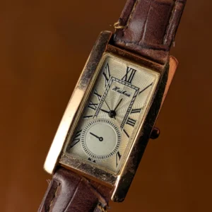 Vintage rectangular gold tone watch Roman numeral dial