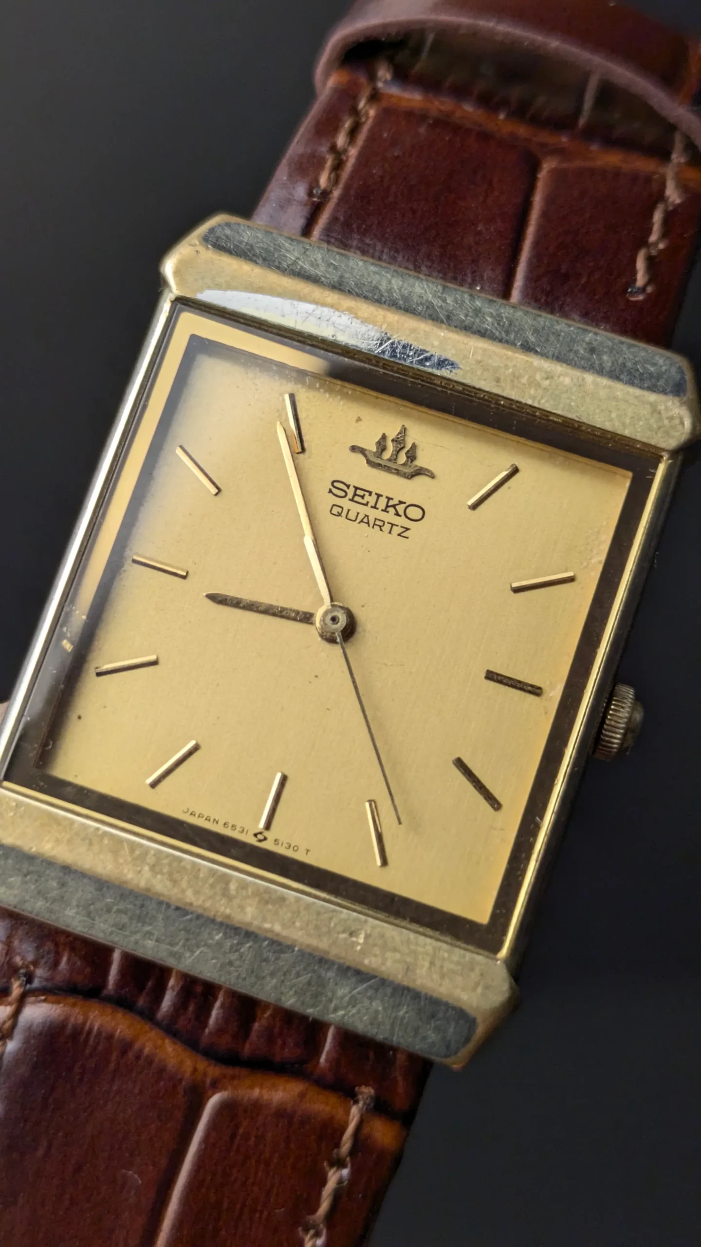 Brown leather strap vintage Seiko watch