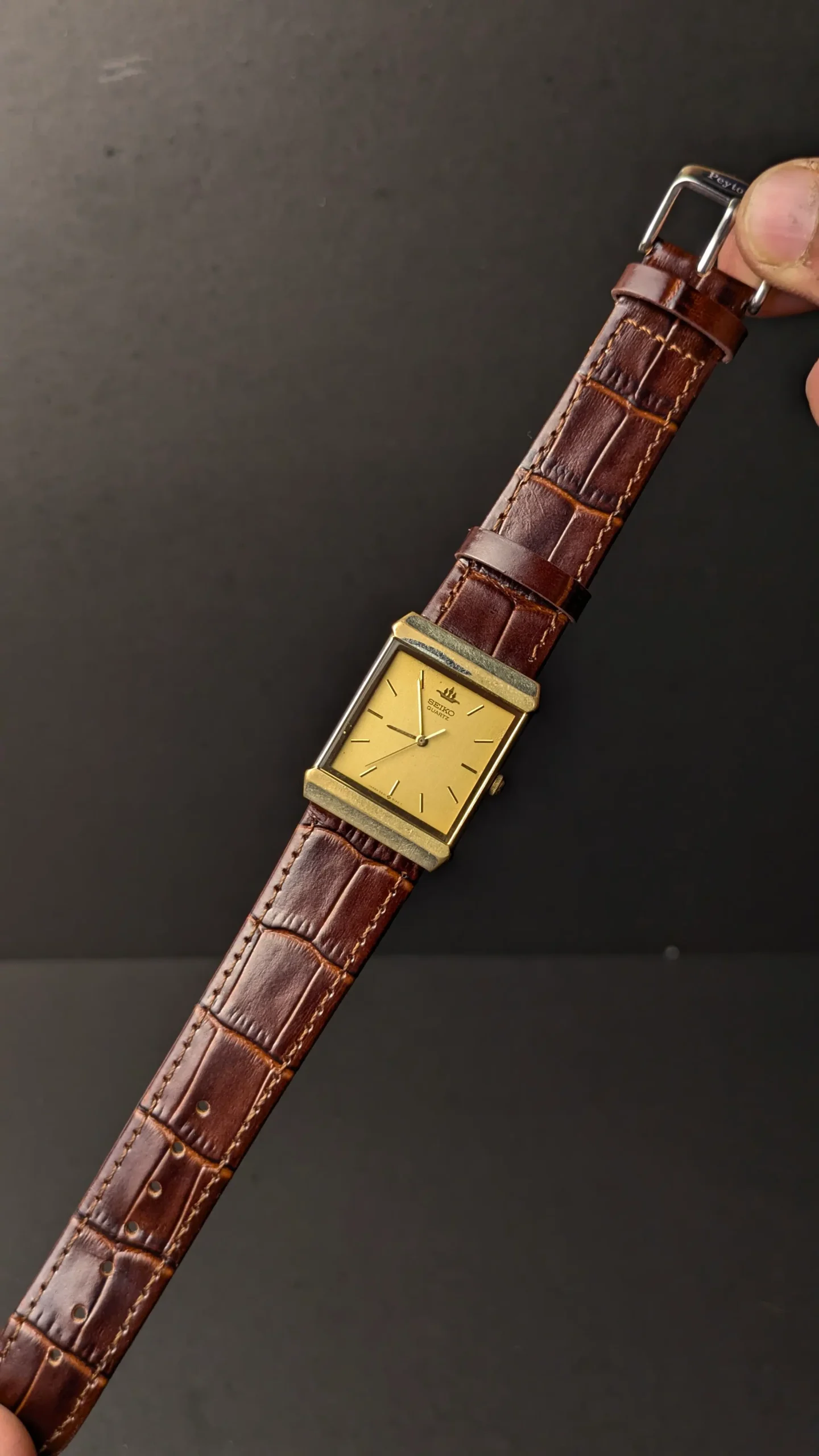 Gold dial Seiko dress watch close up