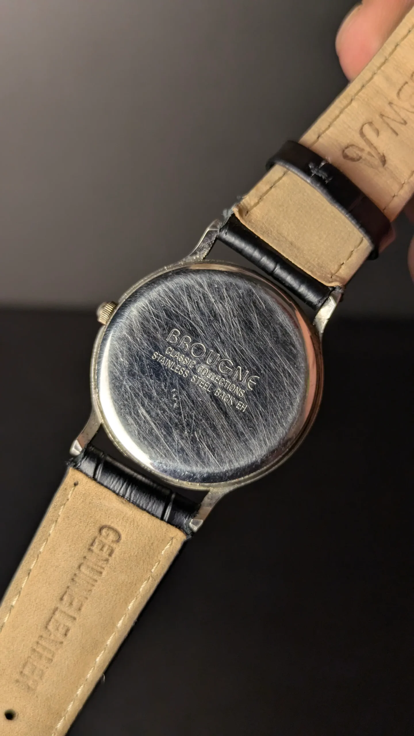 Back side of BROUGNE classic collections watch