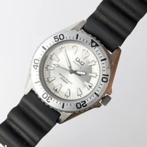 Silver dial sports wristwatch with black strap