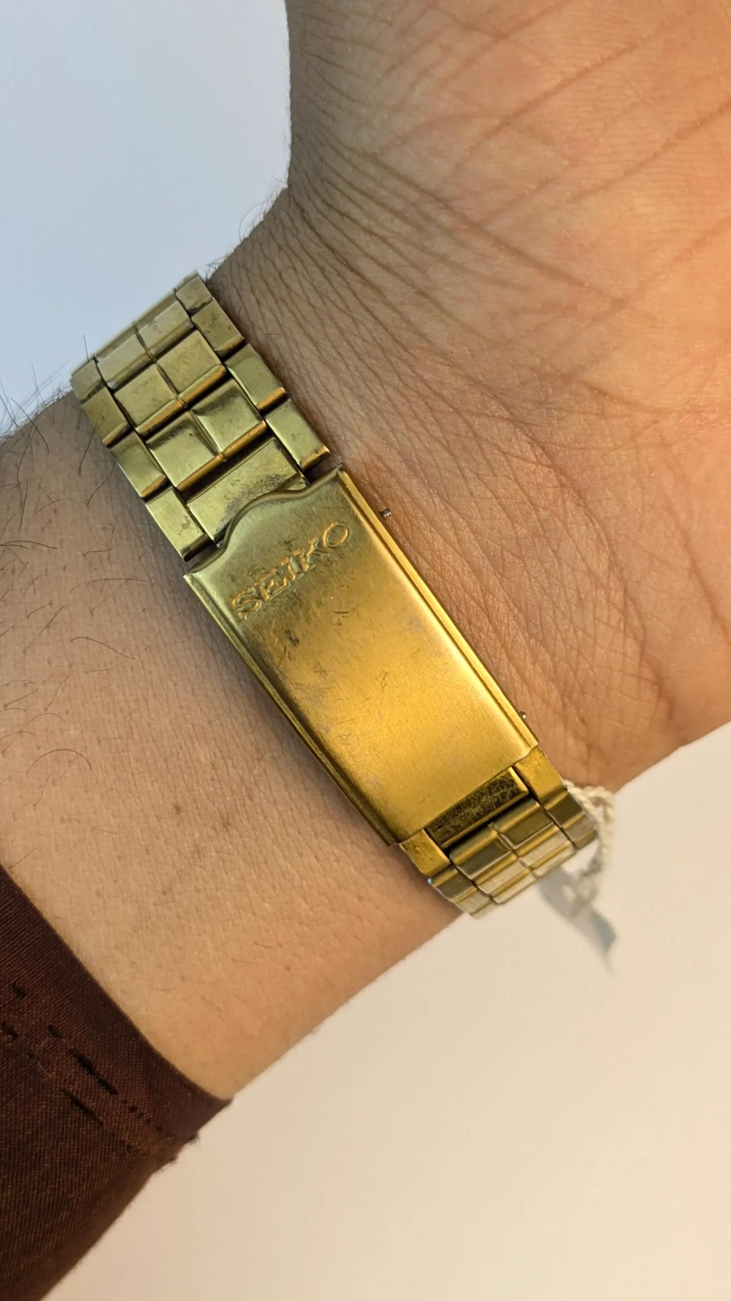 Gold tone Seiko signed bracelet clasp fitted on vintage Citizen Automatic watch replaceable on request