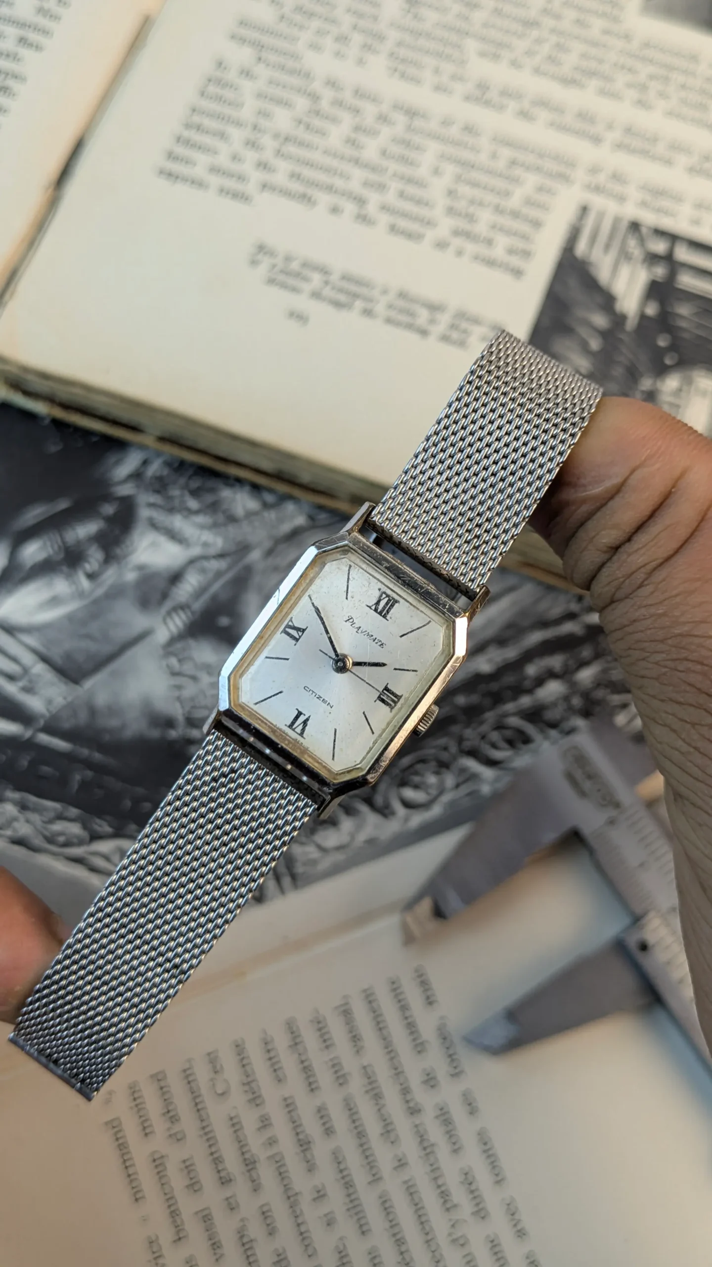 Vintage Citizen Playmate octagonal dress watch with mesh bracelet.