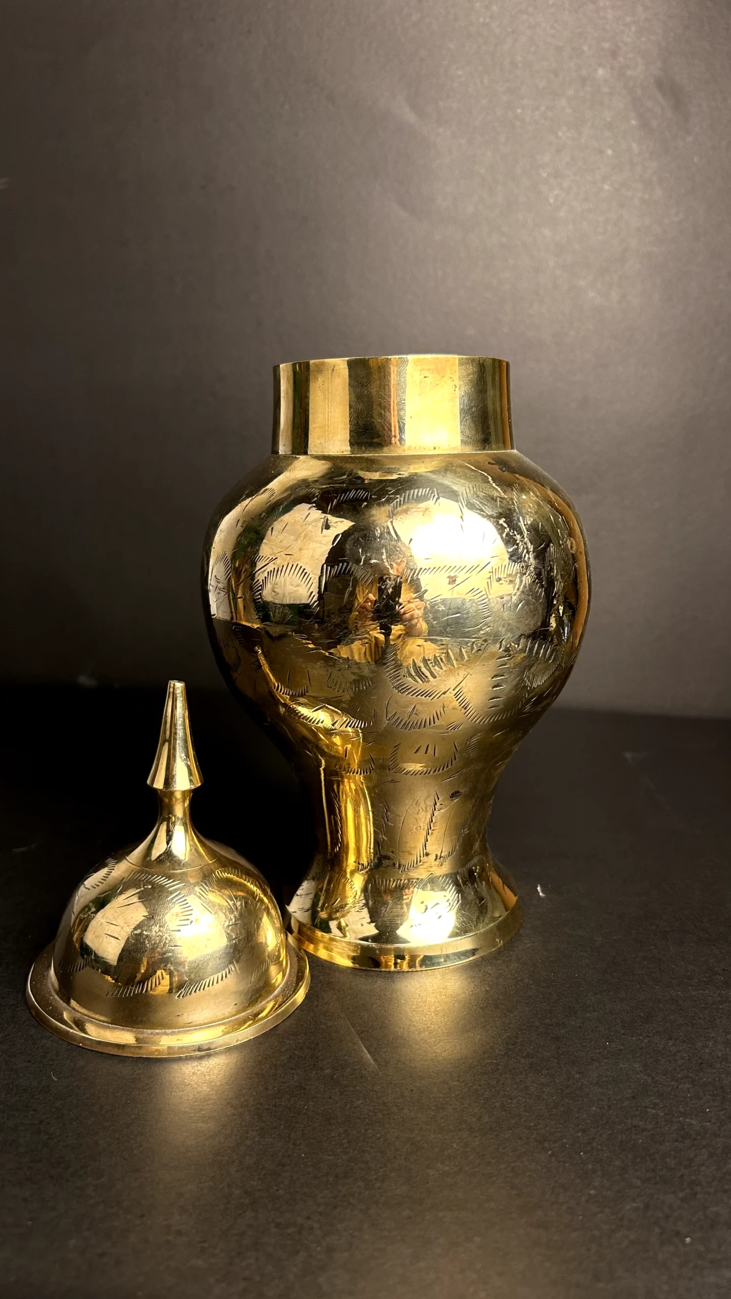 Handcrafted Engraved Brass Decorative Lidded Urn - Image 3