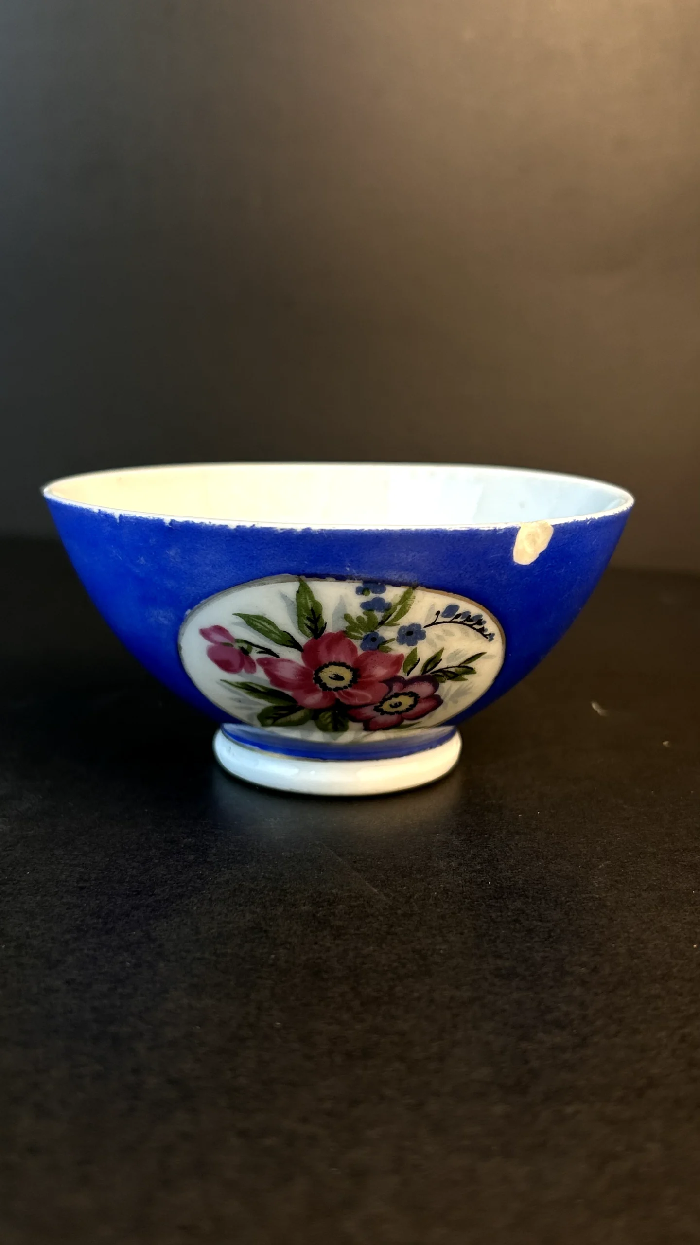 Hand-Painted Blue Floral Porcelain Tea Bowl - Image 2