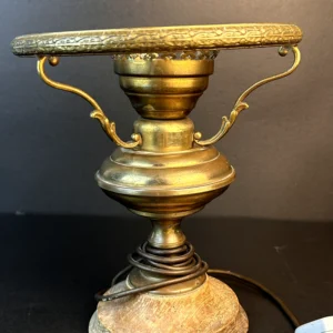 Vintage Brass Table Lamp Base with Ornate Tray Design