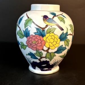 Hand-Painted White Porcelain Floral Ginger Jar
