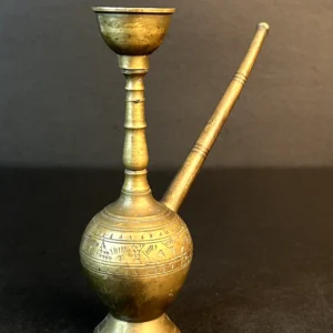 Vintage Engraved Brass Oil Lamp with Long Spout and Candle Holder