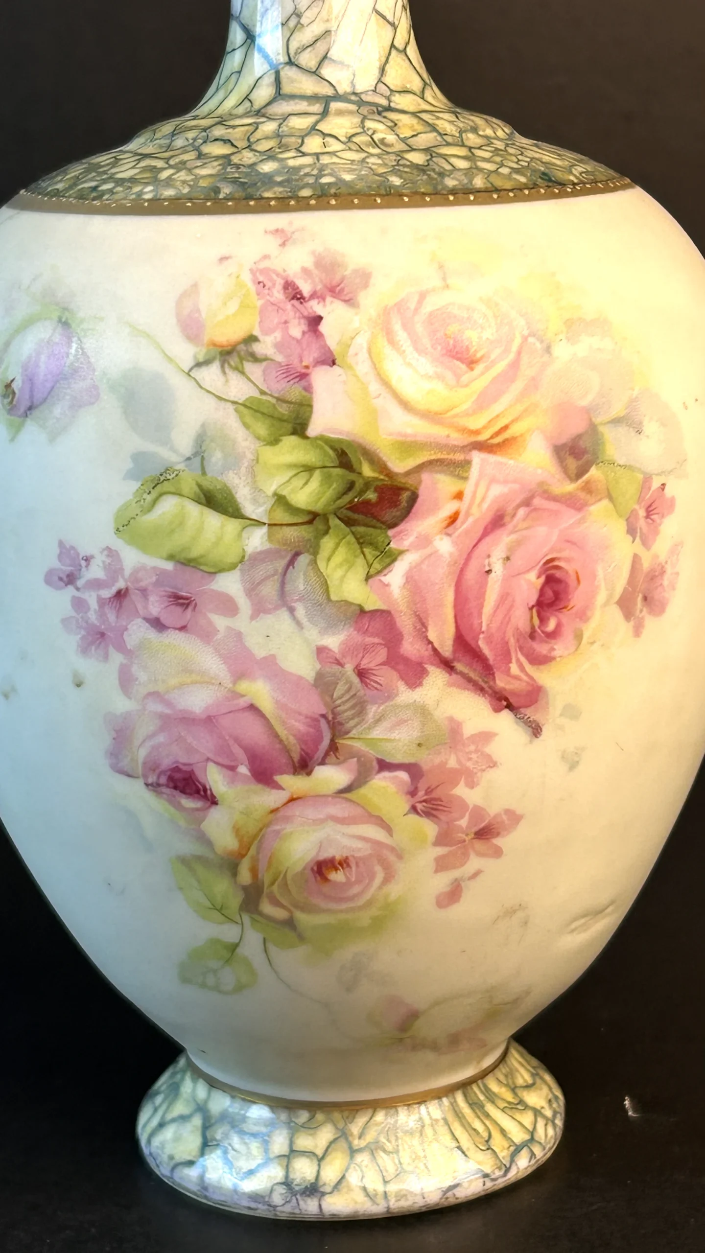 Vintage Hand-Painted Rose Porcelain Vase - Image 2