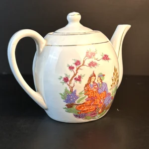 Vintage Decorative Porcelain Teapot with Romantic Courtship Scene