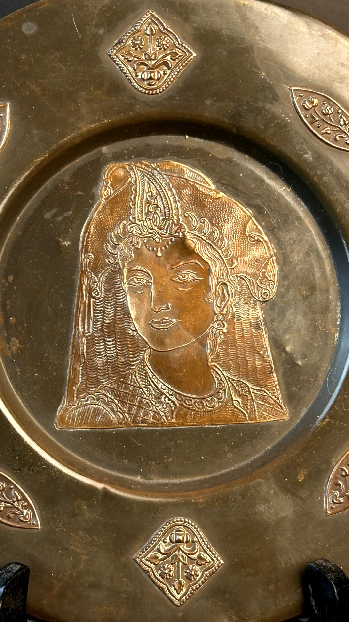Vintage Embossed Brass Decorative Portrait Plate - Image 2
