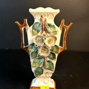 Vintage Hand-Painted Floral Ceramic Twin Handle Vase