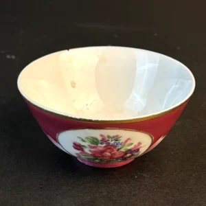 Vintage Floral Porcelain Dessert Bowl with Pink Exterior