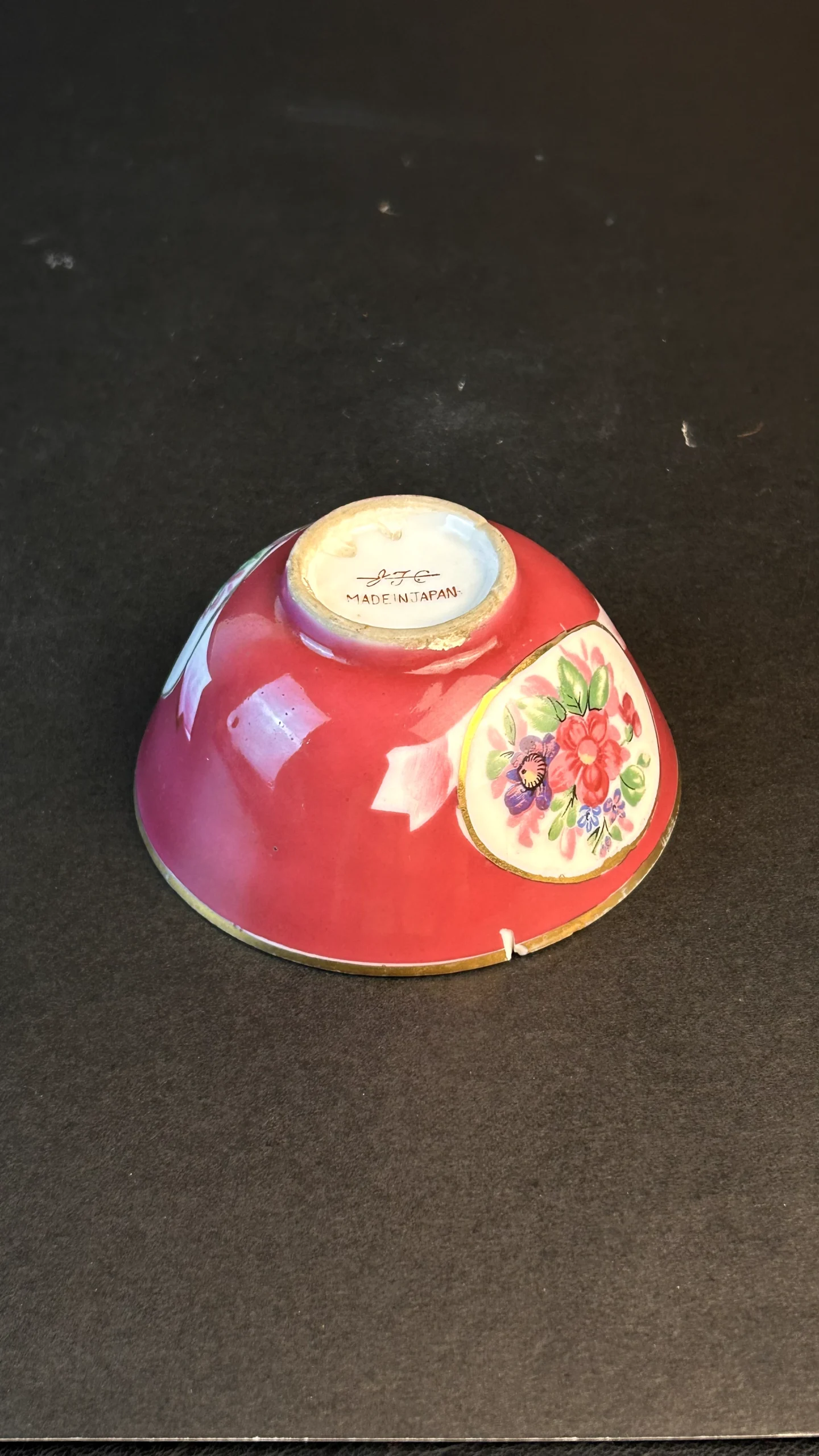 Vintage Floral Porcelain Dessert Bowl with Pink Exterior - Image 2