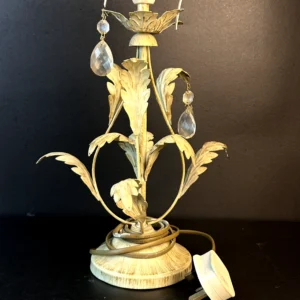 Vintage Floral Table Lamp Base with Crystal Accents – Antique Decorative Lamp