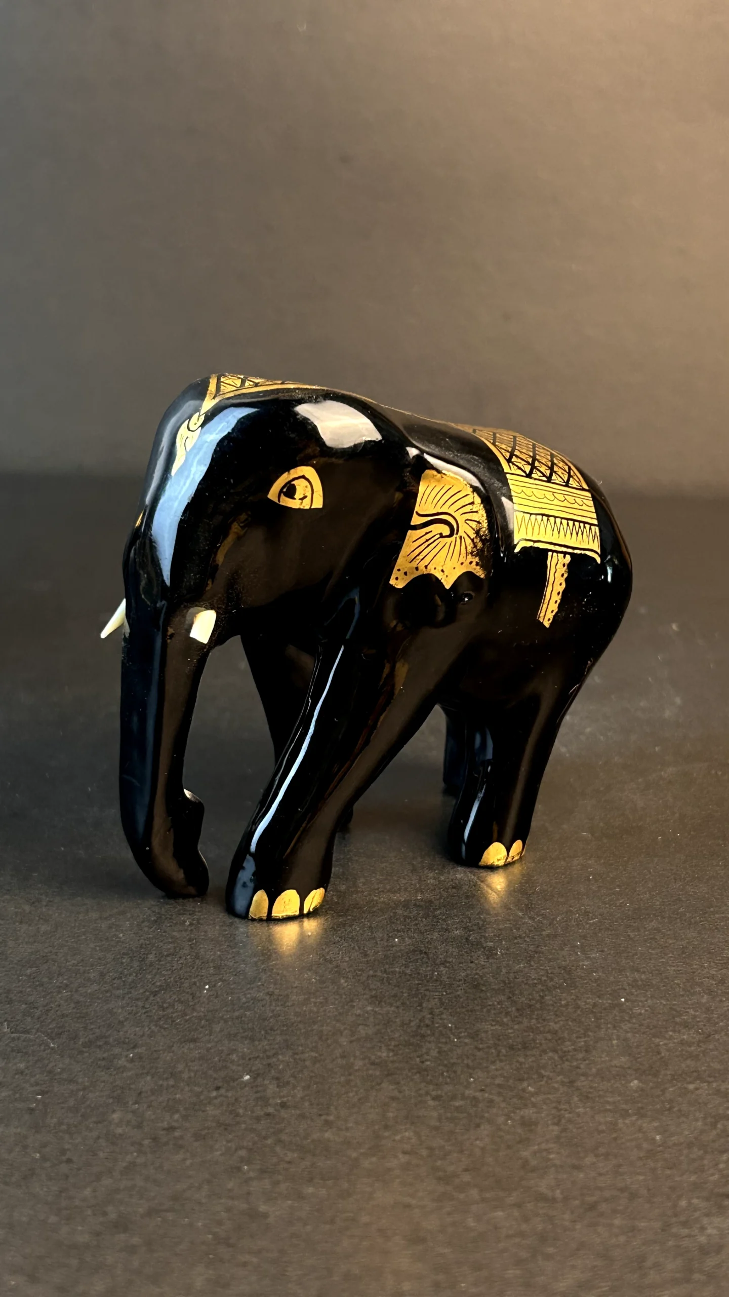 Black Hand-Carved Elephant Figurines Decorative Pair - Image 3