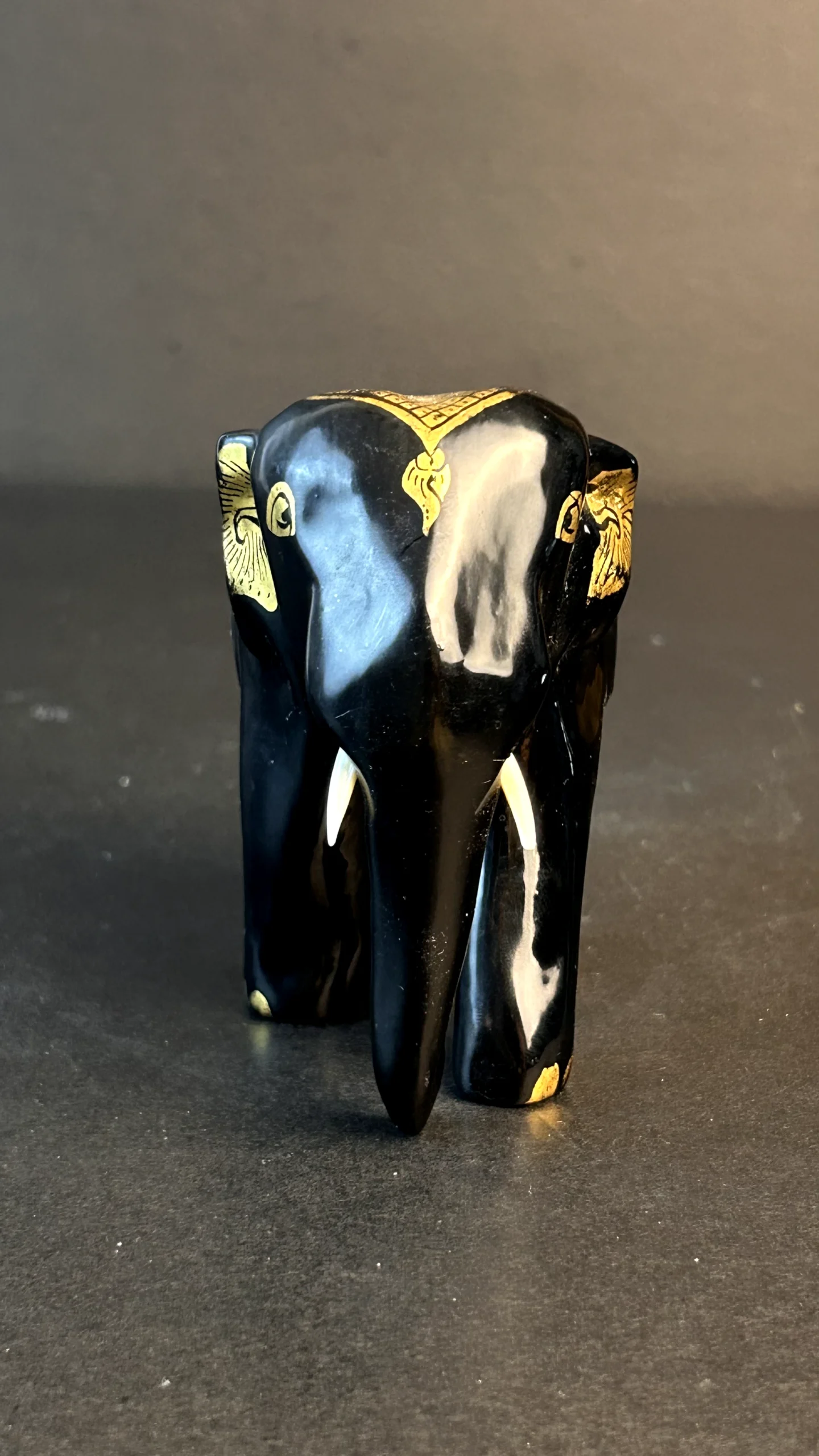 Black Hand-Carved Elephant Figurines Decorative Pair - Image 2