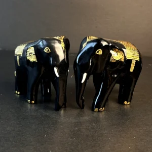 Black Hand-Carved Elephant Figurines Decorative Pair