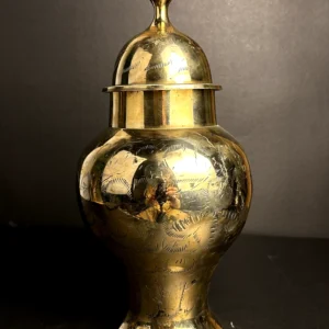 Handcrafted Engraved Brass Decorative Lidded Urn