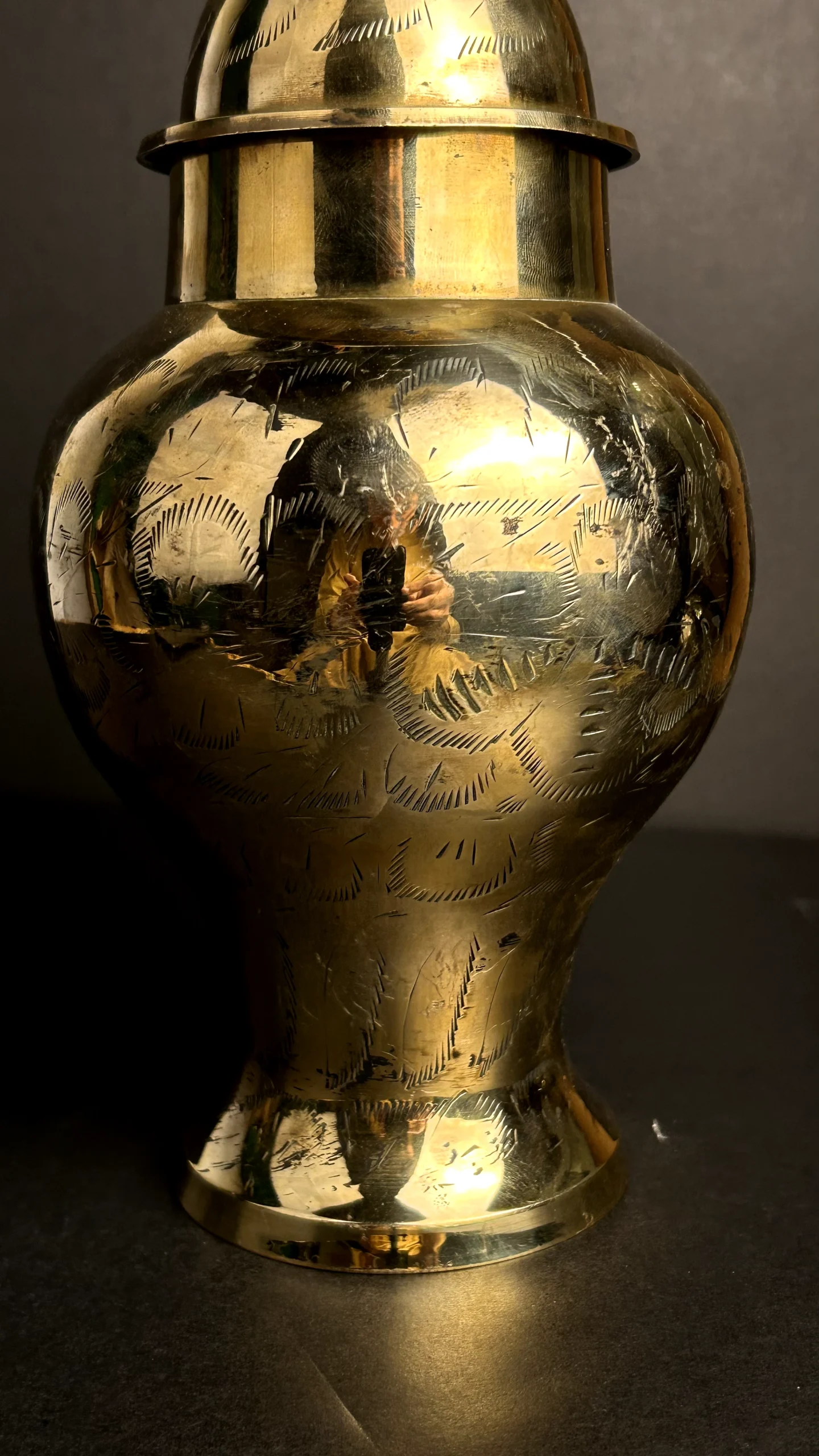 Handcrafted Engraved Brass Decorative Lidded Urn - Image 2