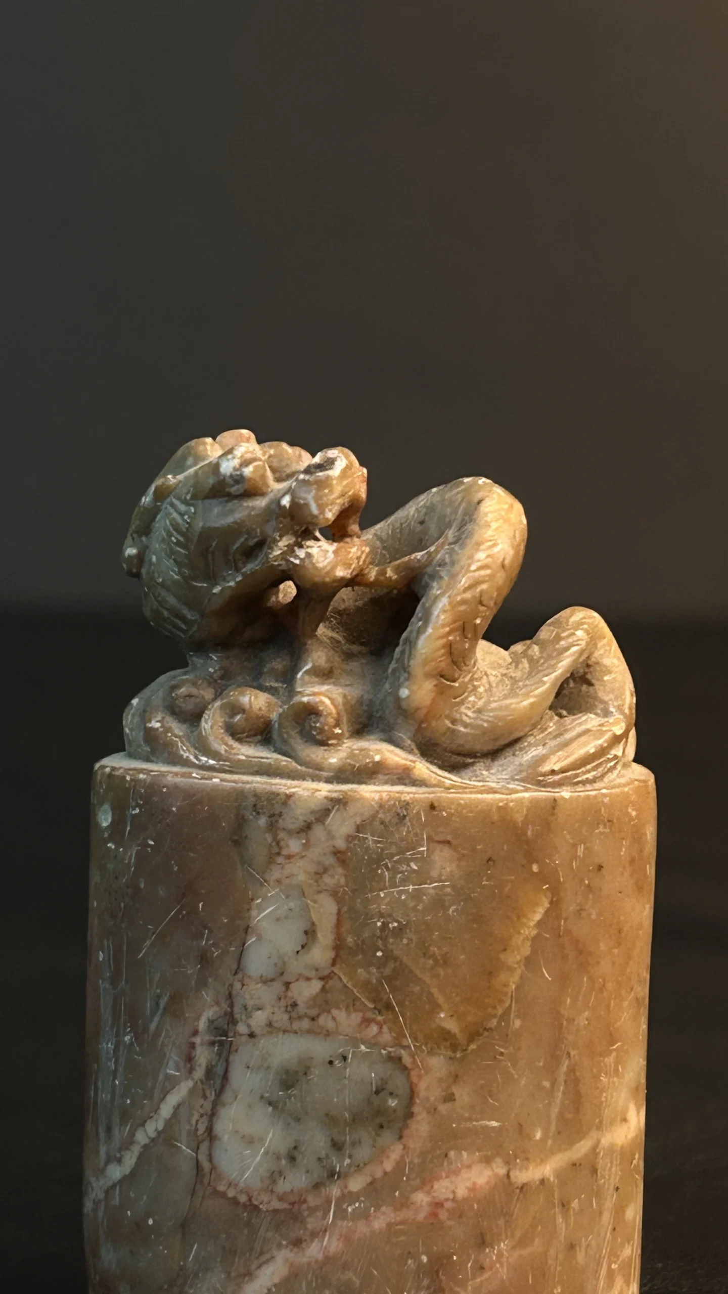 Vintage Hand-Carved Stone Dragon Seal