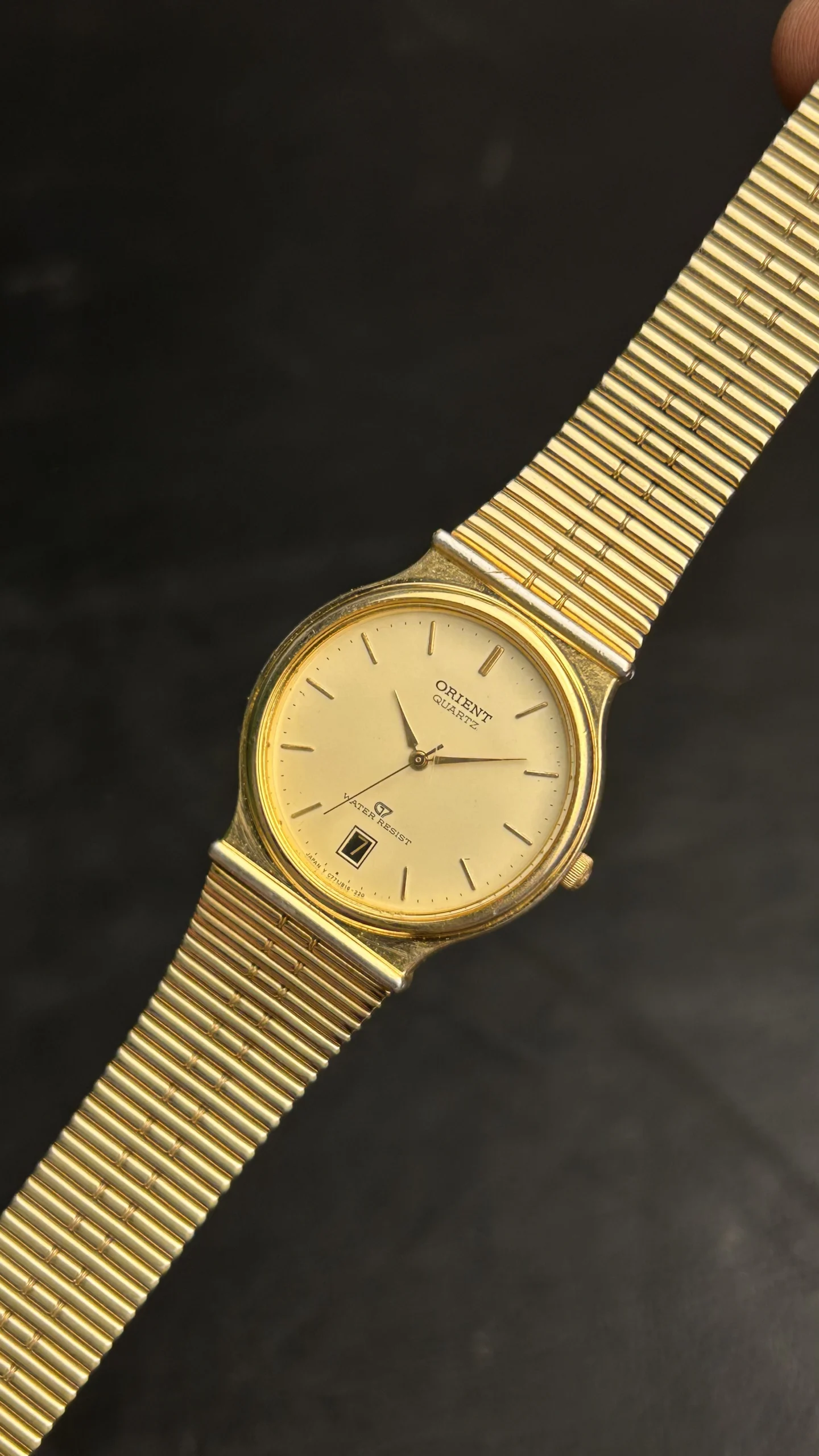 Vintage Orient Quartz Gold Plated Watch – Date Window Stainless Steel Bracelet