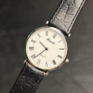 Vintage Fianta Executive Swiss Quartz Watch – White Dial Black Leather Strap