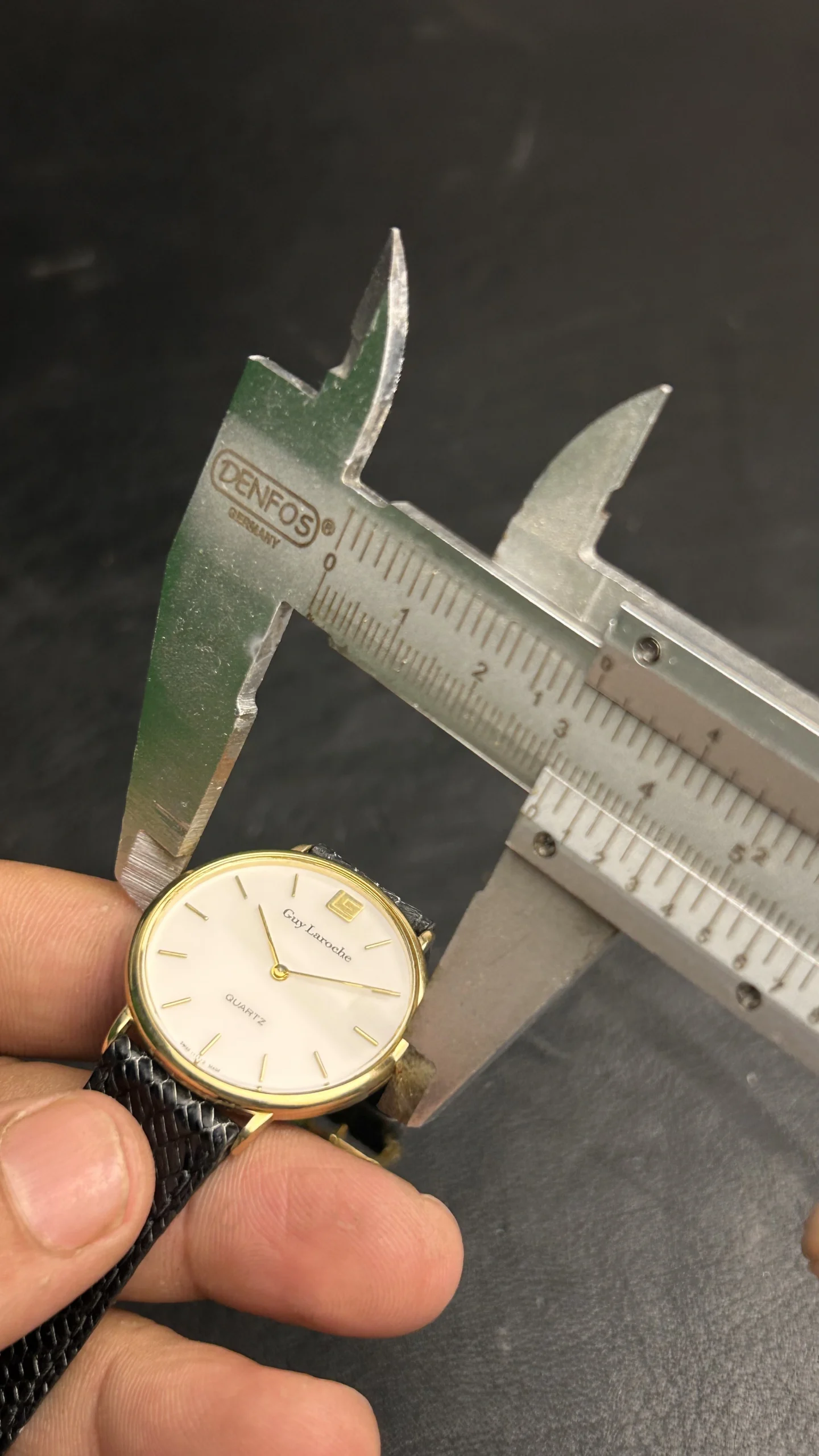 Vintage Guy Laroche Swiss Quartz Watch – Gold Tone White Dial Black Leather Strap - Image 6