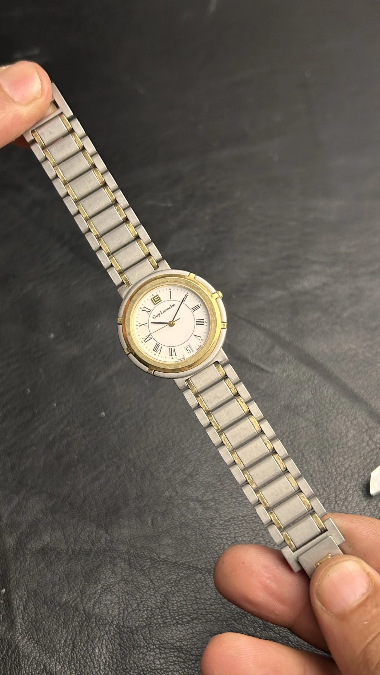 Vintage Guy Laroche Swiss Quartz Watch Two-Tone Roman Numeral Date Dress Watch - Image 7