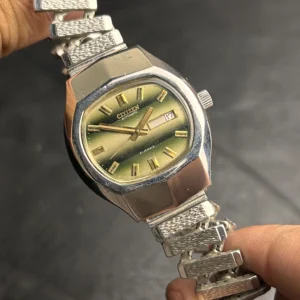 Vintage Citizen Automatic 21 Jewels Day-Date Watch Green Sunburst Dial Stainless Steel Men's Watch